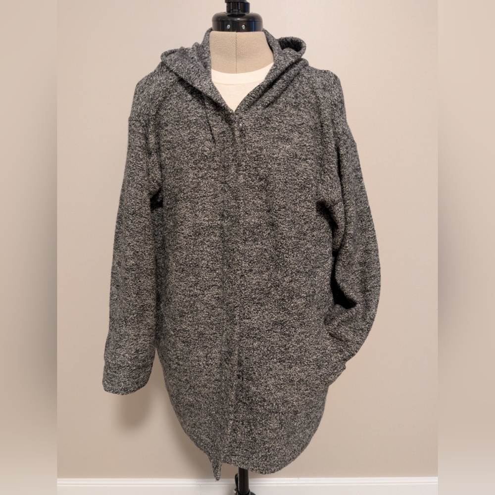 J. Jill Women's Wool Blend, Black Marled Hooded Jacket